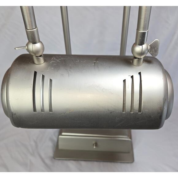 Vintage Art Deco Brushed Steel Tech Desk Lamp Outlet Plugs Phone Outlets Chrome - Picture 13 of 16